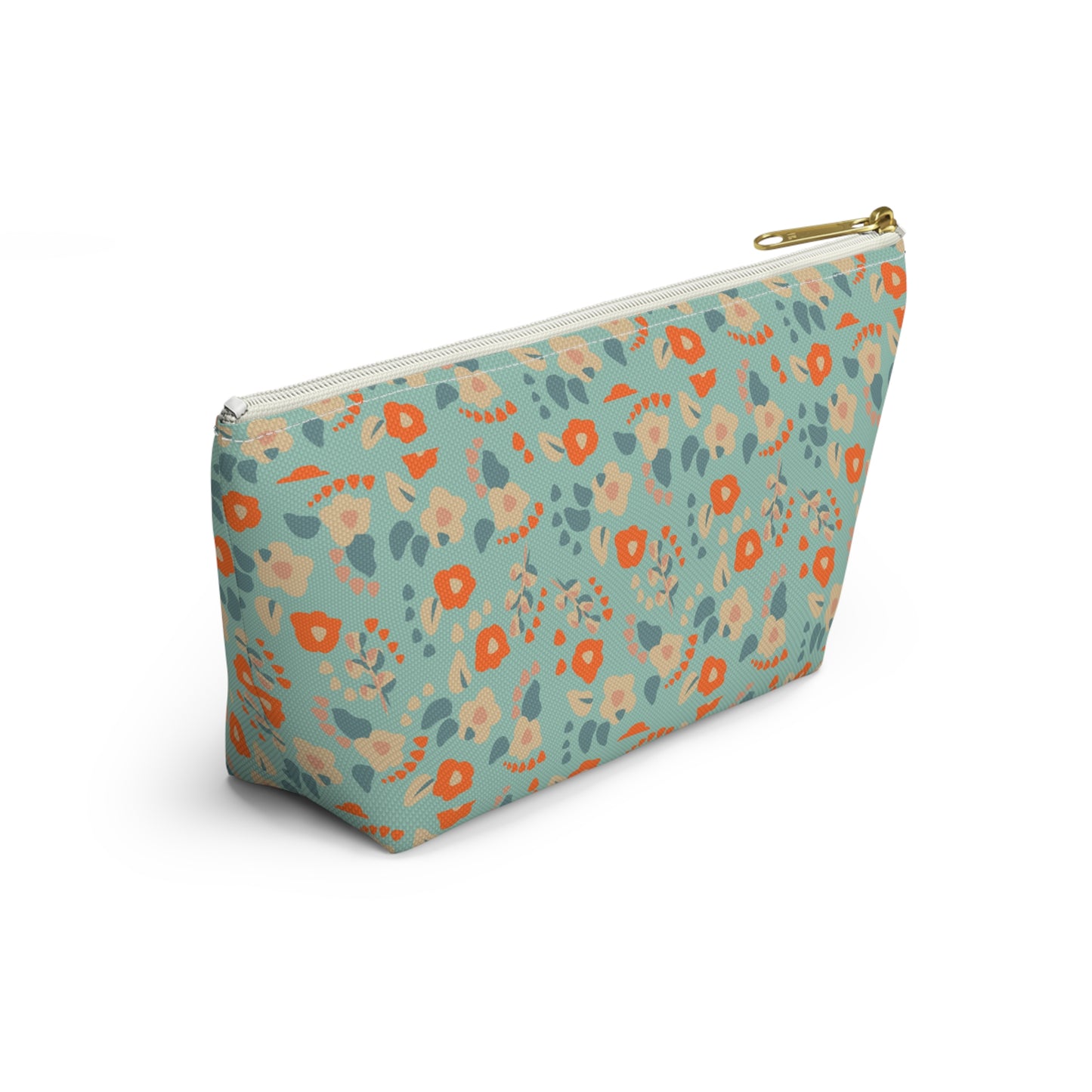 Orange Floral Print Design  Accessory Pouch w T-bottom
