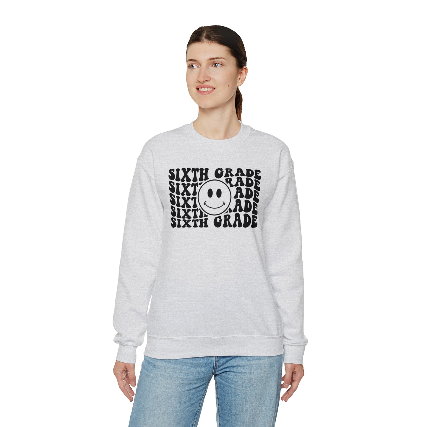 6th Grade Smiley Face Black Logo Unisex Heavy Blend™ Crewneck Sweatshirt