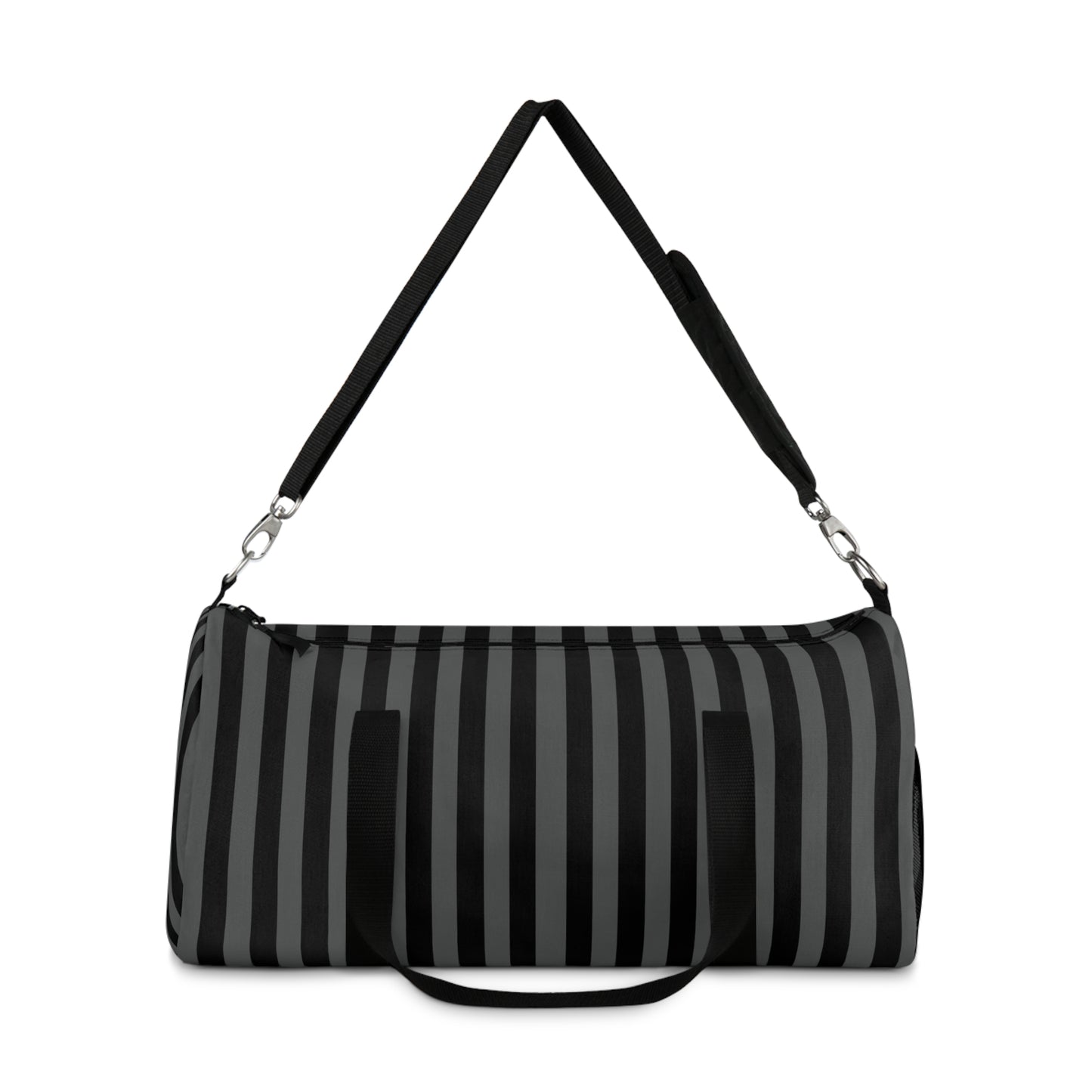 Black and Gray Striped Duffel Bag