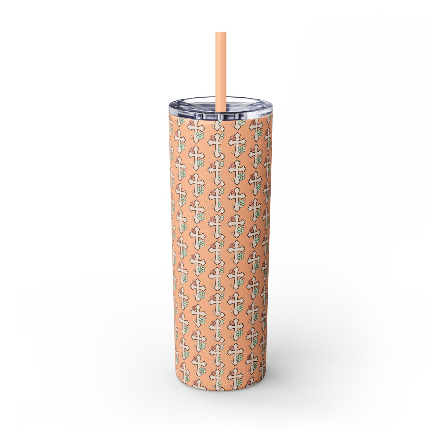 Grow in Grace with Daisy Crosses Christian Skinny Tumbler with Straw, 20oz