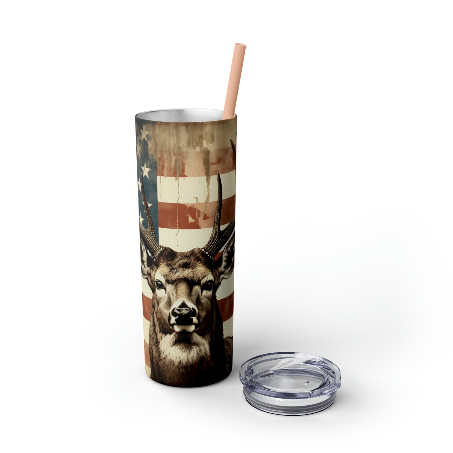 American Deer Hunting Skinny Tumbler with Straw, 20oz