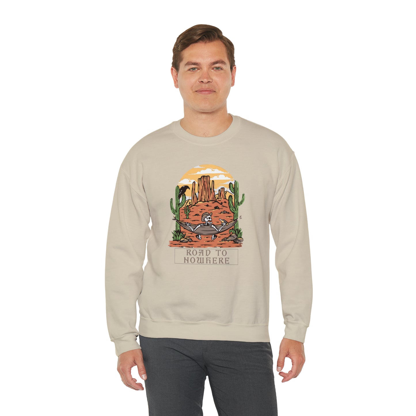 Road to Nowhere Skeleton Fall Halloween Retro Warm Colored Unisex Heavy Blend™ Crewneck Sweatshirt