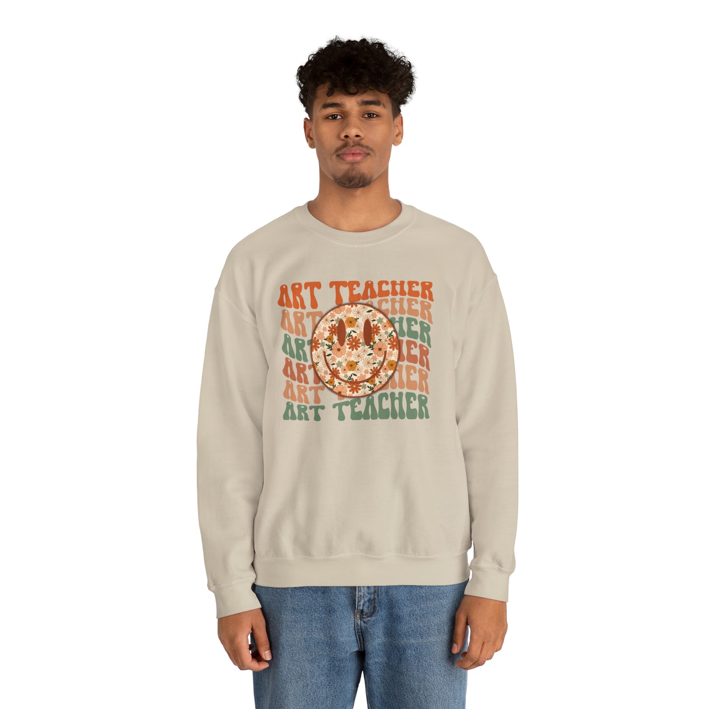 Art Teacher with Smiley Face Heavyweight Crewneck Sweatshirt