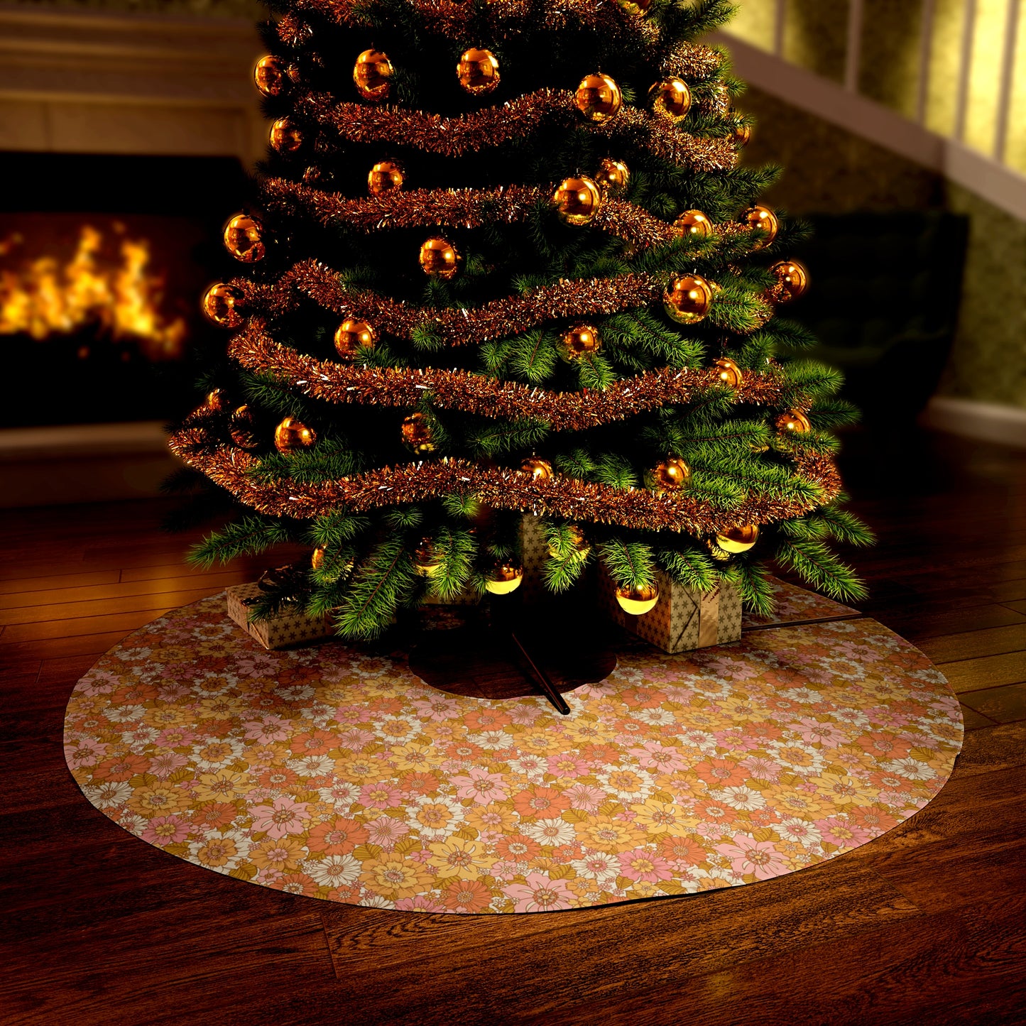 Retro Floral Round Tree Skirt