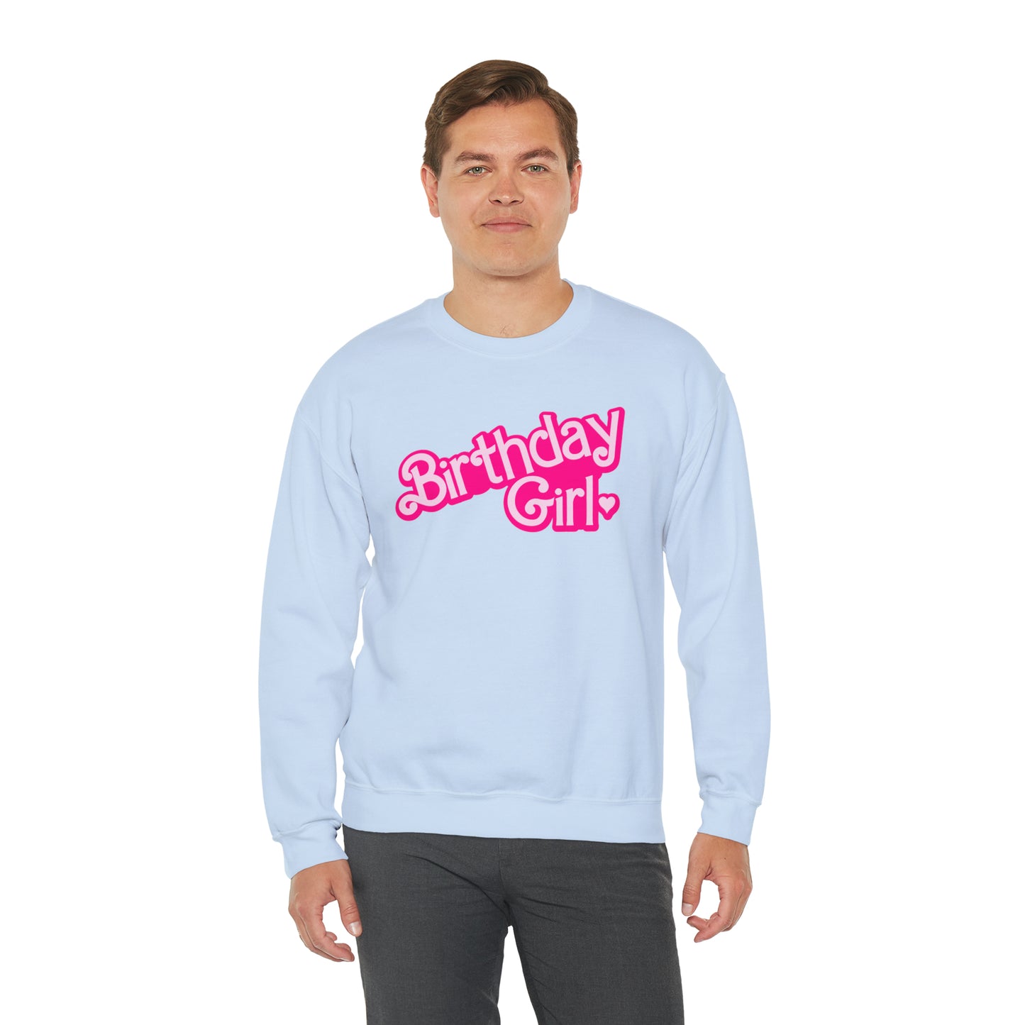 Birthday Girl with Hot Pink Barbie Font Heavy Blend™ Crewneck Sweatshirt