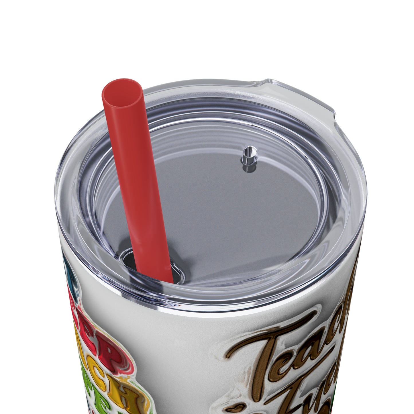 A+ Teacher Quotes Collage Skinny Tumbler with Straw, 20oz