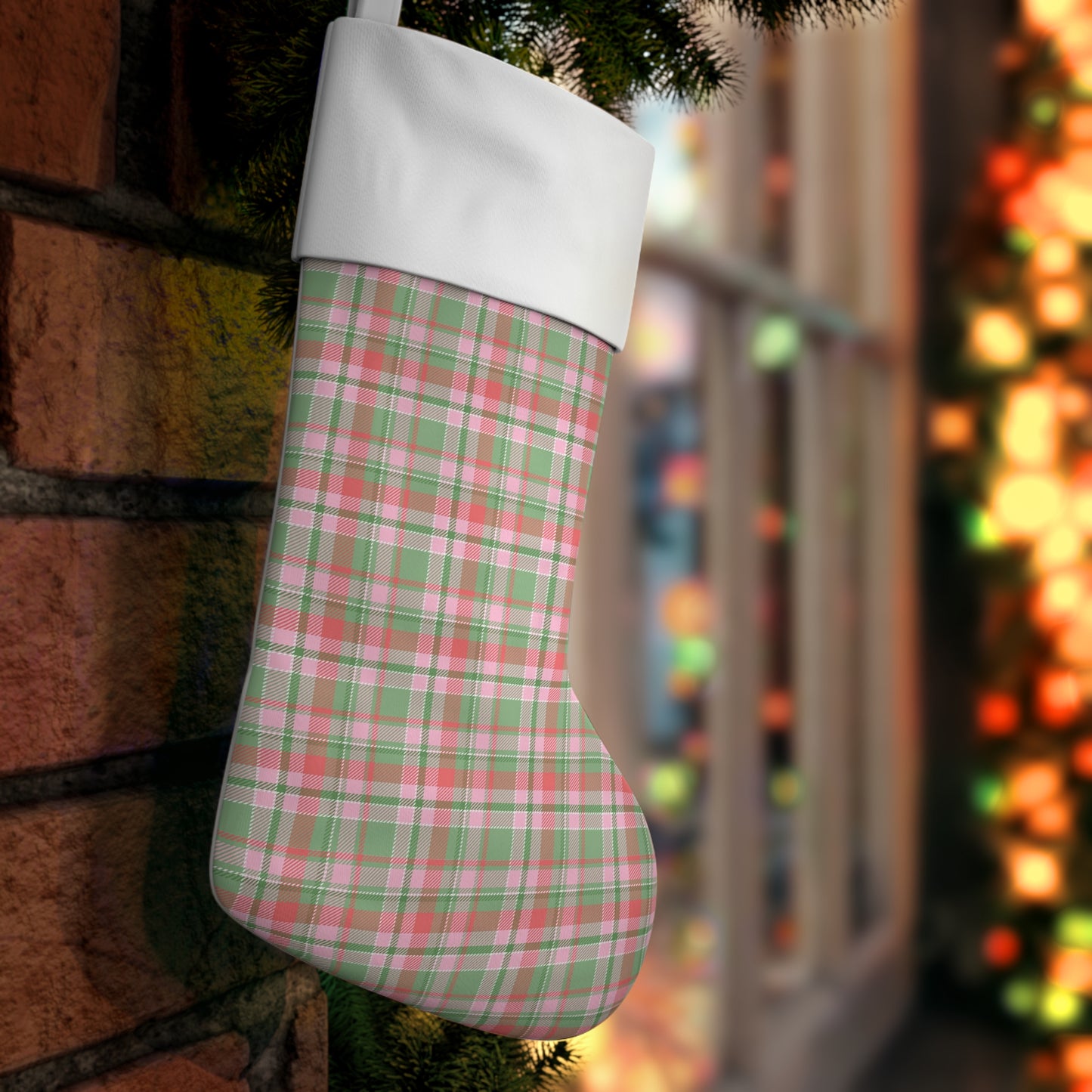 Pink Plaid Holiday Stocking