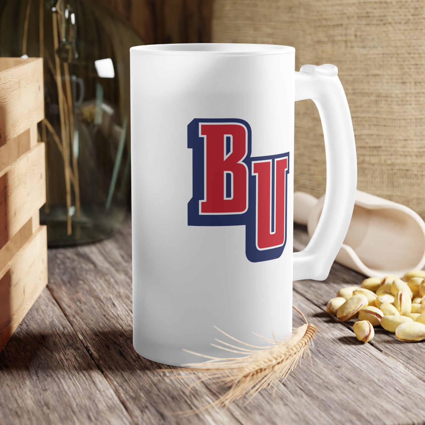 Belmont University BU Frosted Glass Beer Mug
