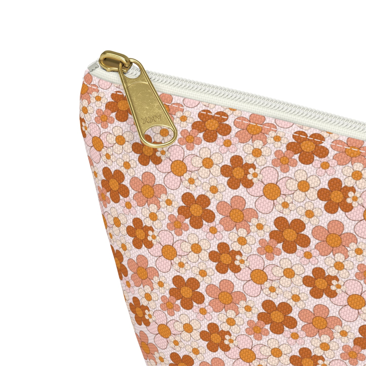 Retro Small Daisy Pink/Rust Floral Print Design Accessory Pouch w T-bottom