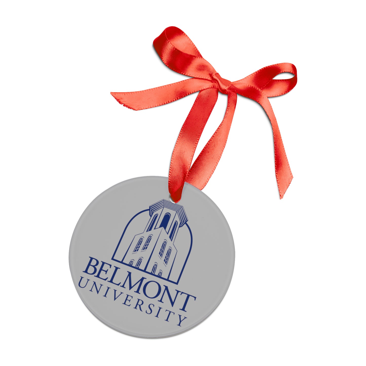 Belmont University Tower Logo Simple Ornament with Ribbon - Gray