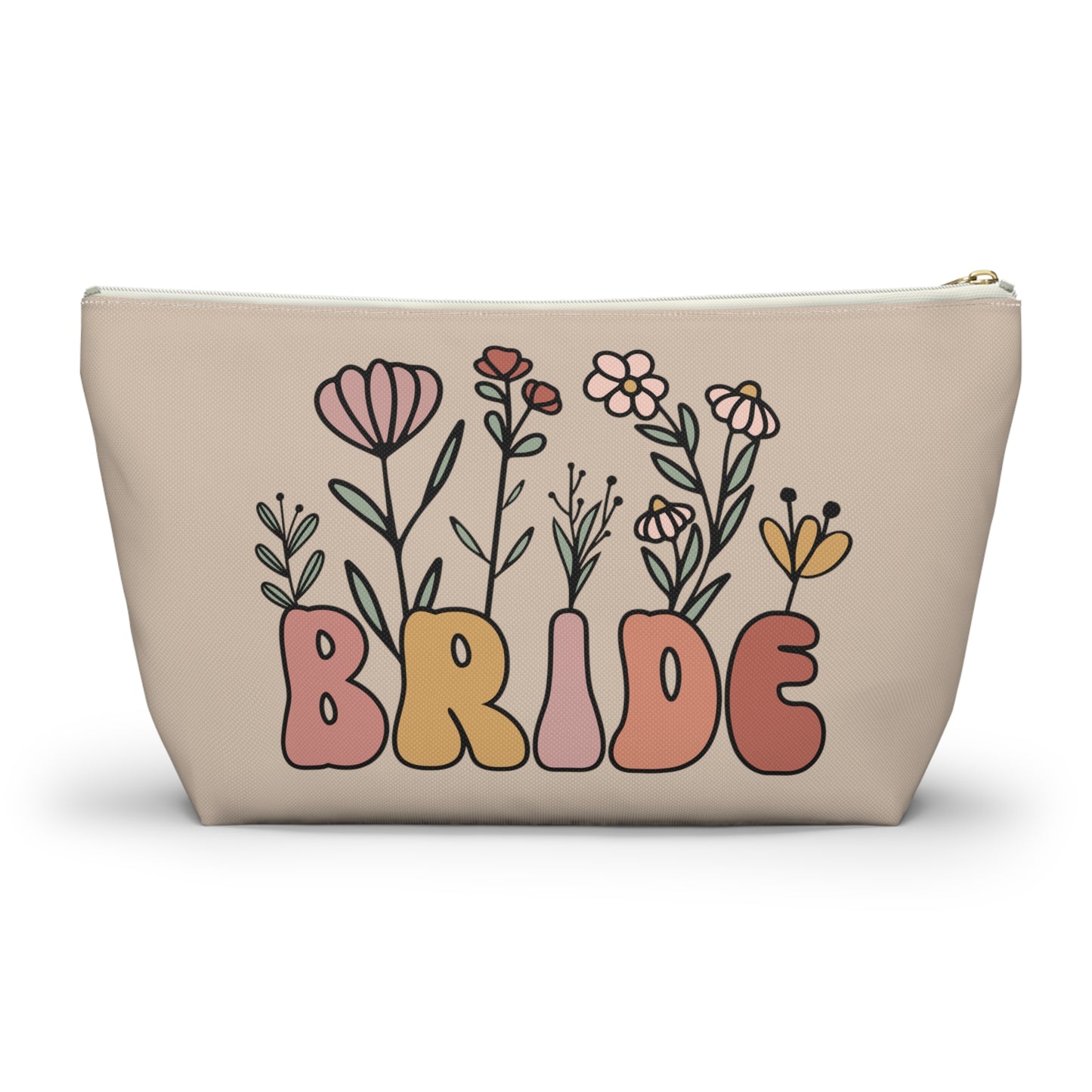 Retro Boho Bride Floral Print Design Accessory Pouch w T-bottom