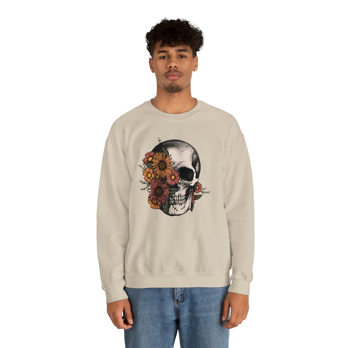 Boho Skeleton Fall Halloween Retro Warm Colored Unisex Heavy Blend™ Crewneck Sweatshirt