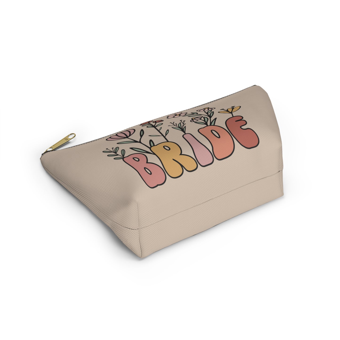 Retro Boho Bride Floral Print Design Accessory Pouch w T-bottom