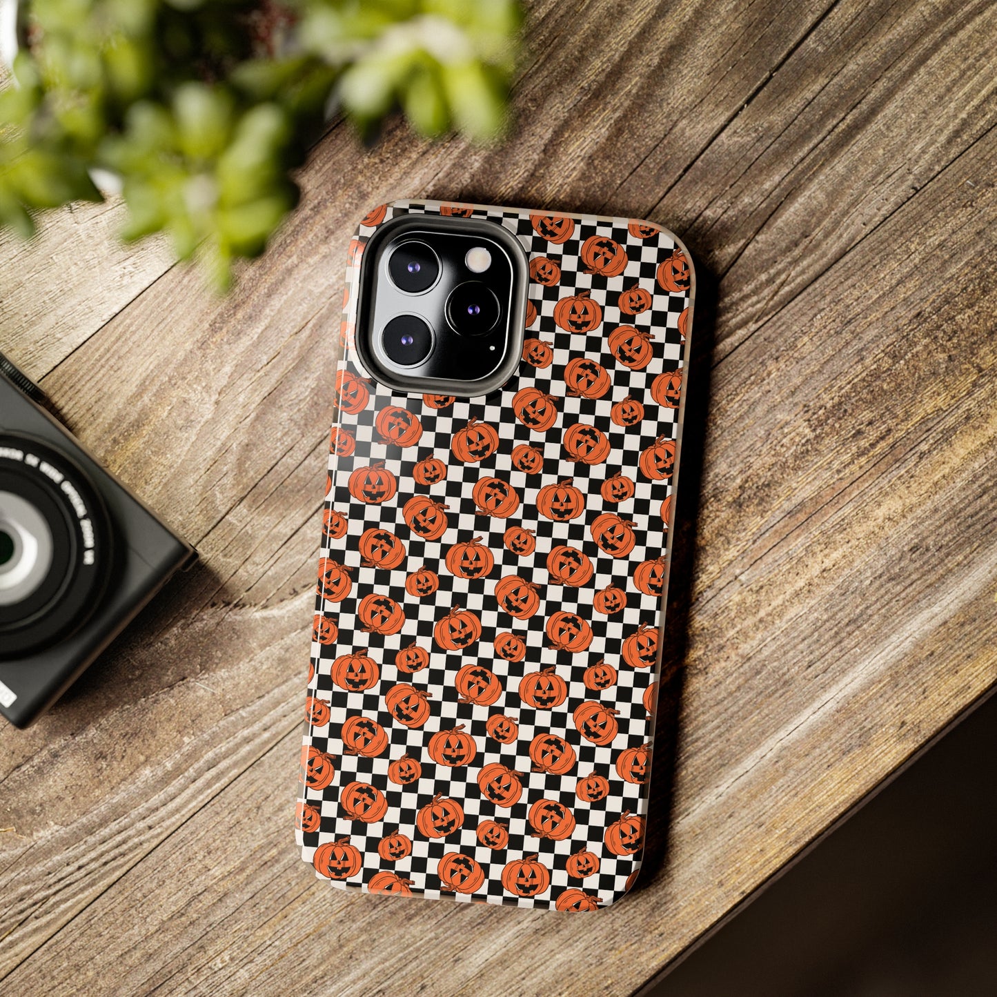 Pumpkin / Jack-O-Lantern Checkerboard Halloween/ Fall Patterned Tough Phone Cases