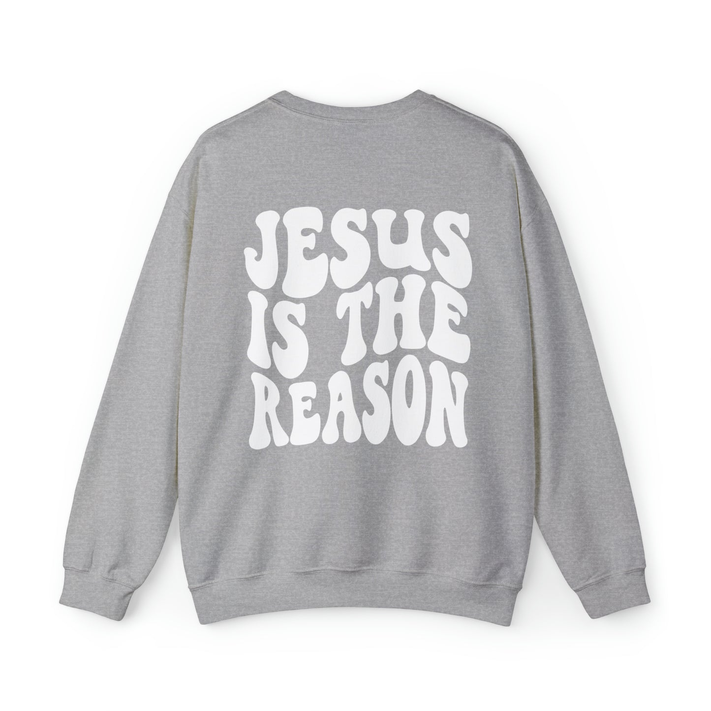 Jesus is the Reason Front & Back Design White Logo Unisex Heavy Blend™ Crewneck Sweatshirt