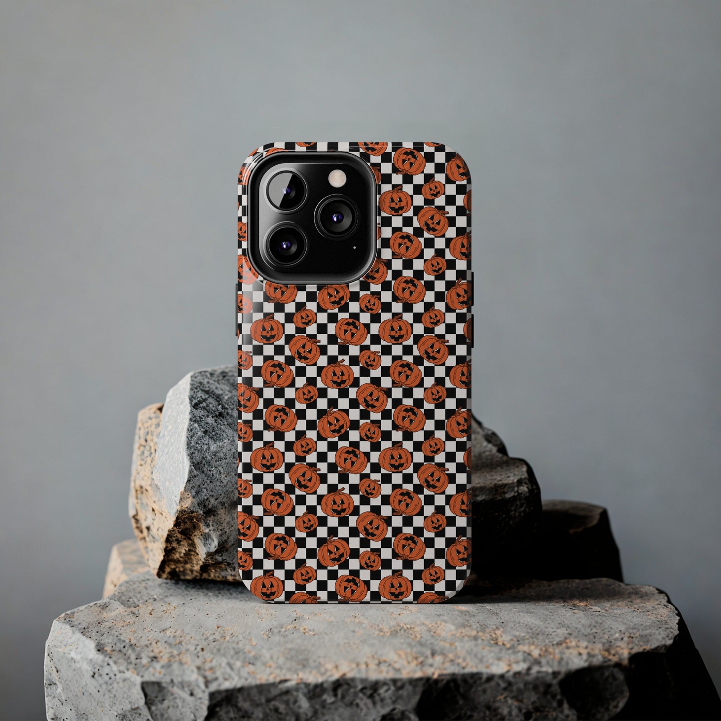Pumpkin / Jack-O-Lantern Checkerboard Halloween/ Fall Patterned Tough Phone Cases