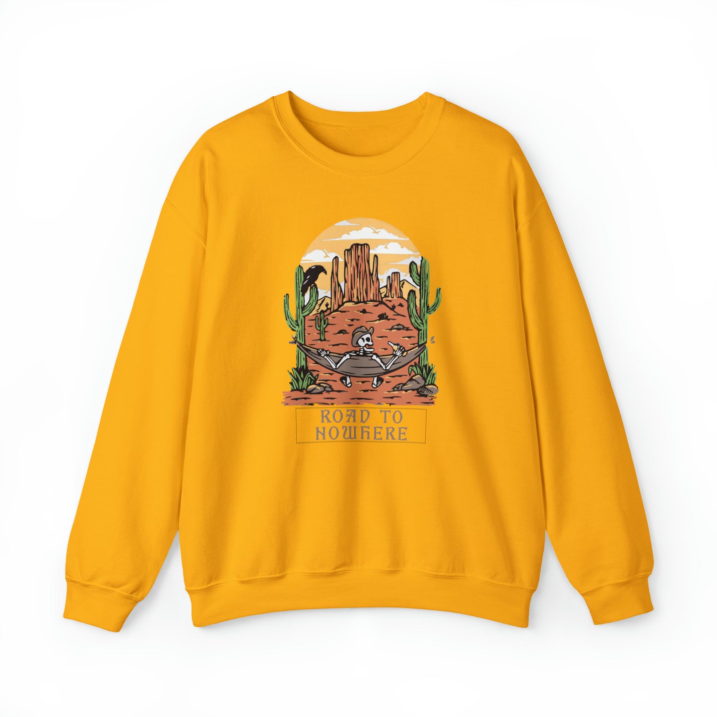 Road to Nowhere Skeleton Fall Halloween Retro Warm Colored Unisex Heavy Blend™ Crewneck Sweatshirt