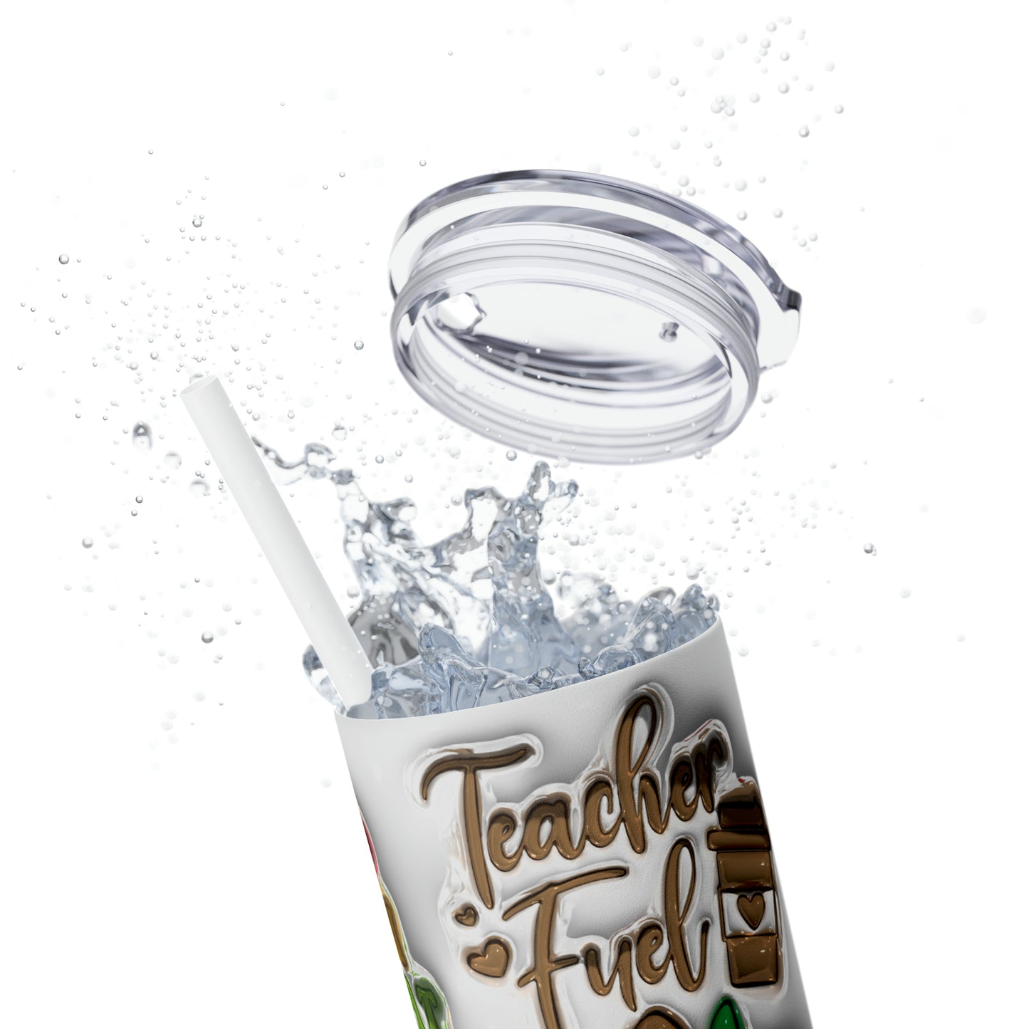 A+ Teacher Quotes Collage Skinny Tumbler with Straw, 20oz