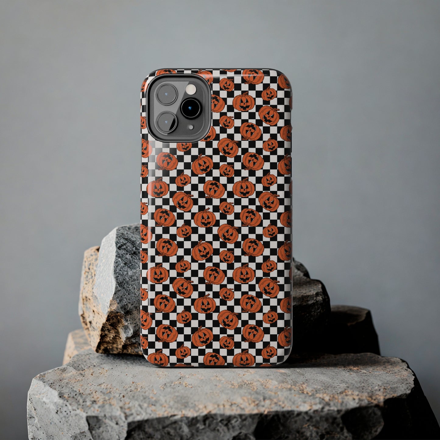 Pumpkin / Jack-O-Lantern Checkerboard Halloween/ Fall Patterned Tough Phone Cases