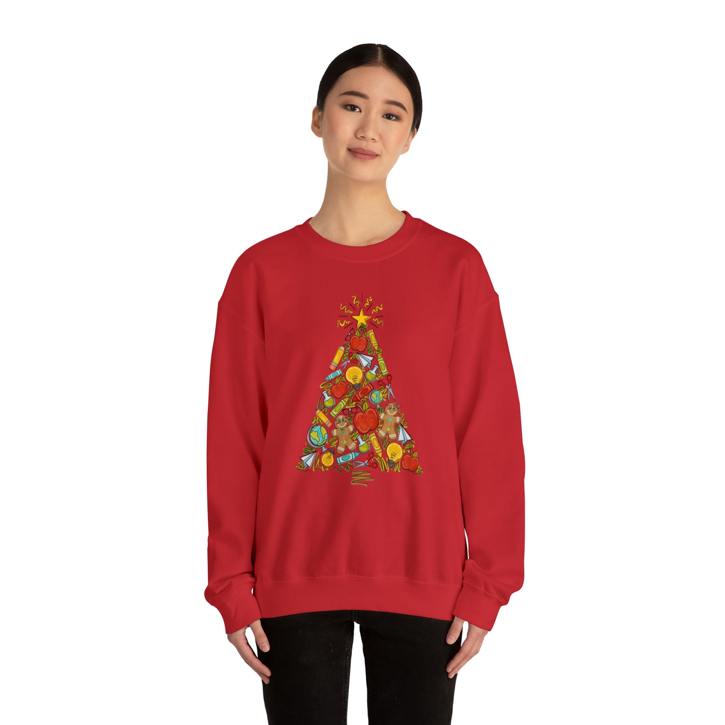 Teacher Supplies Christmas Tree Heavyweight Crewneck Sweatshirt