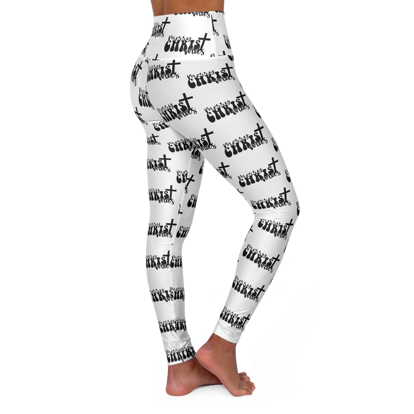 Merry Christ Mas Patterned High Waisted White Yoga Leggings
