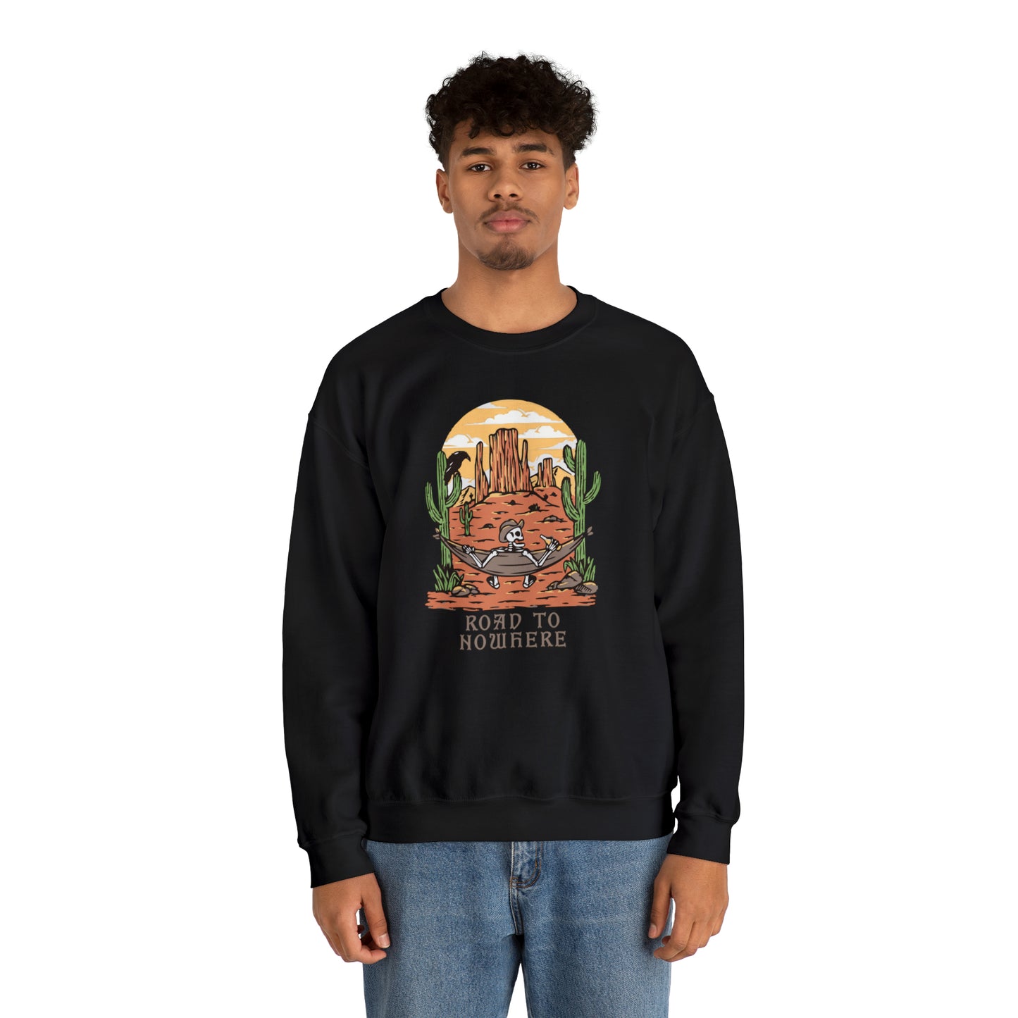 Road to Nowhere Skeleton Fall Halloween Retro Warm Colored Unisex Heavy Blend™ Crewneck Sweatshirt