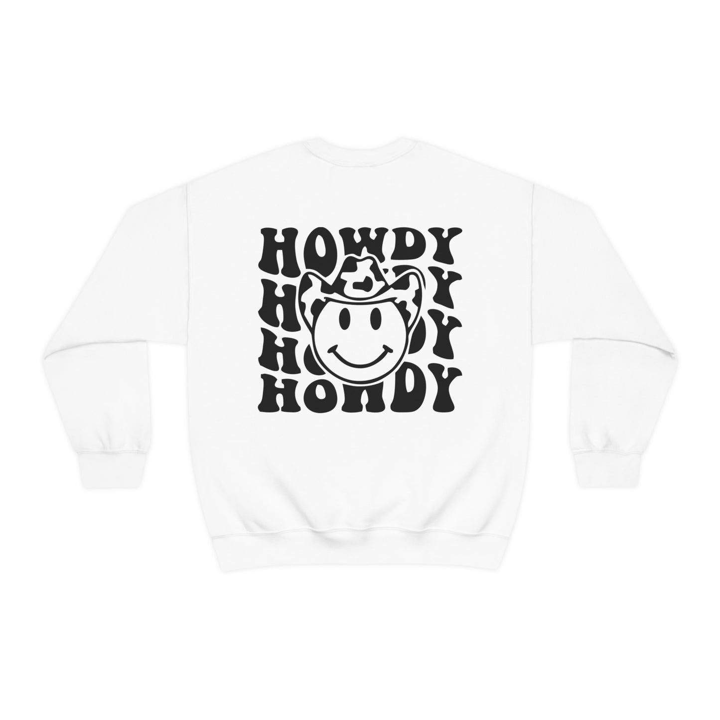 "Smiley Face HOWDY" (Front and Back Design) - Unisex Heavy Blend™ Crewneck Sweatshirt