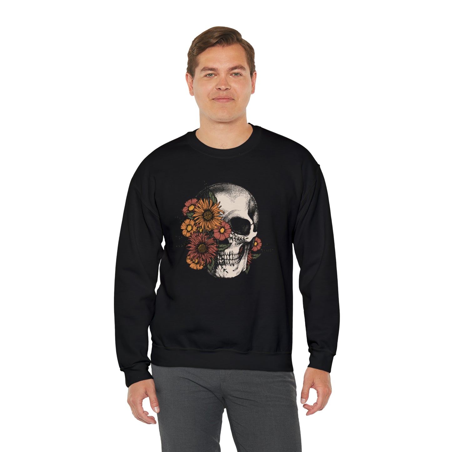 Boho Skeleton Fall Halloween Retro Warm Colored Unisex Heavy Blend™ Crewneck Sweatshirt