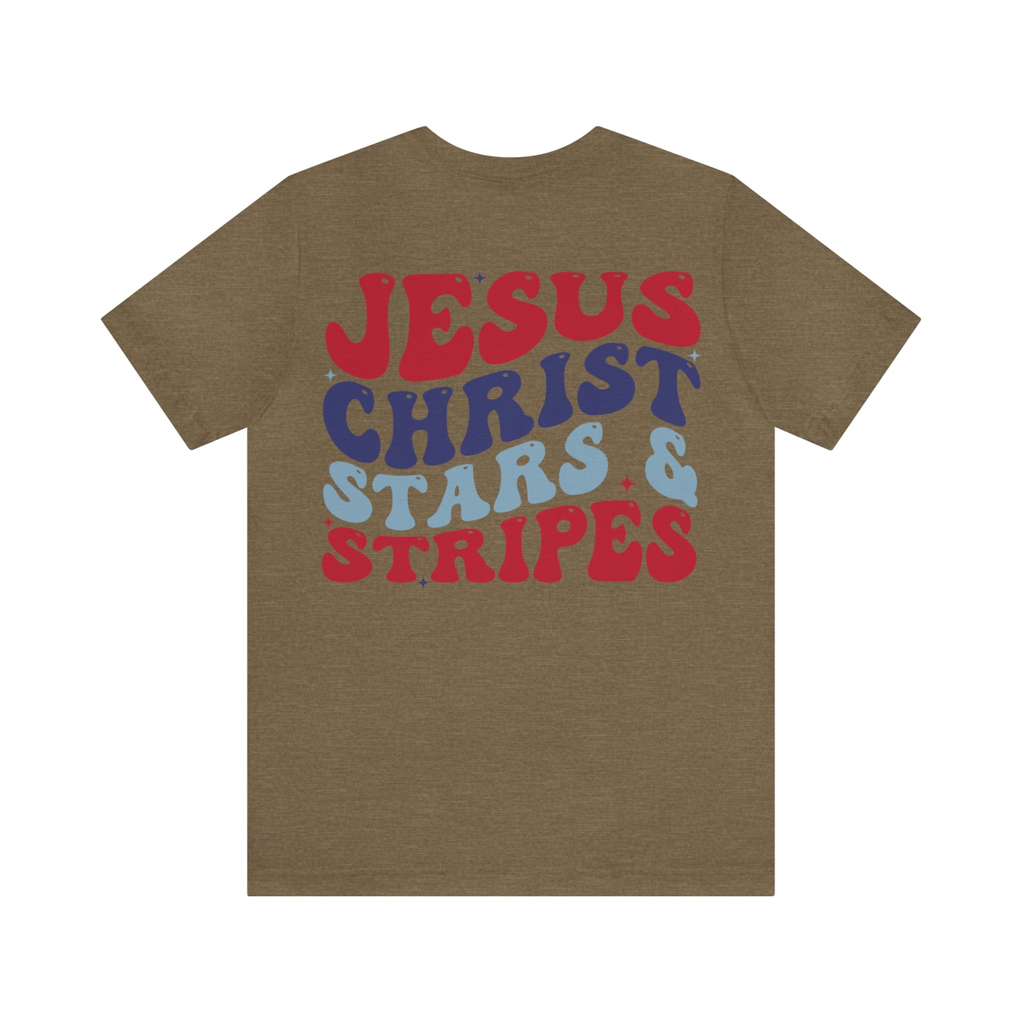 "Jesus Christ Stars and Stripes" (Front and Back Design) Unisex Jersey Short Sleeve Tee