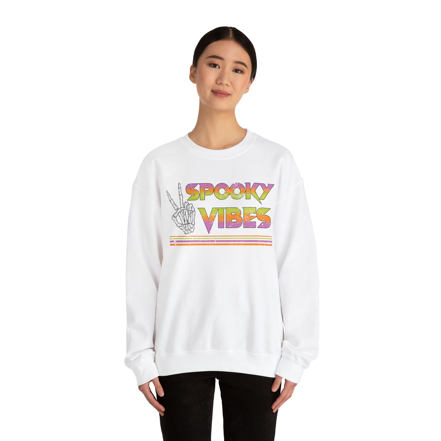 Spooky 80's Vibes Vintage Skeleton Piece Sign Fall Halloween Unisex Heavy Blend™ Crewneck Sweatshirt