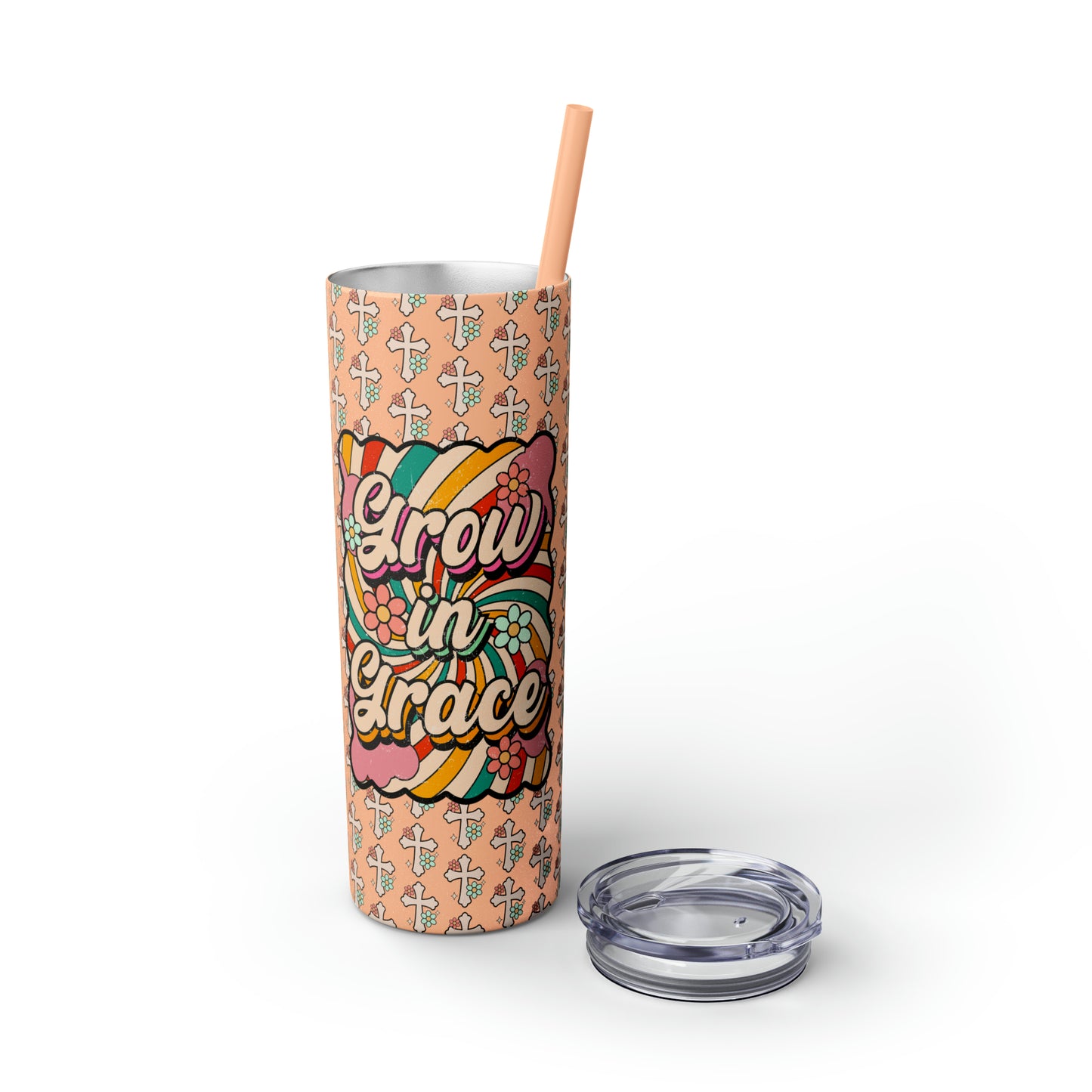 Grow in Grace with Daisy Crosses Christian Skinny Tumbler with Straw, 20oz