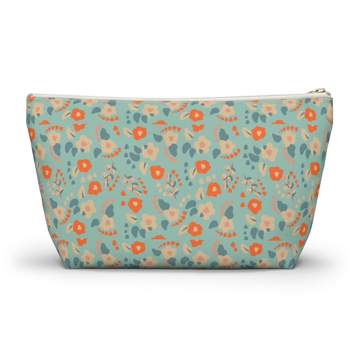Orange Floral Print Design  Accessory Pouch w T-bottom