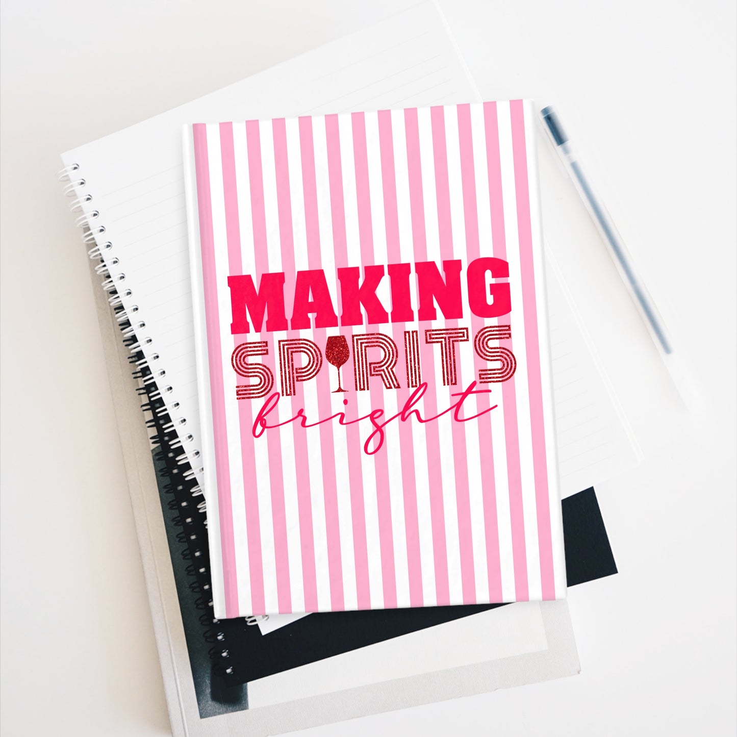 Making Spirits Bright Pink Striped Journal - Blank
