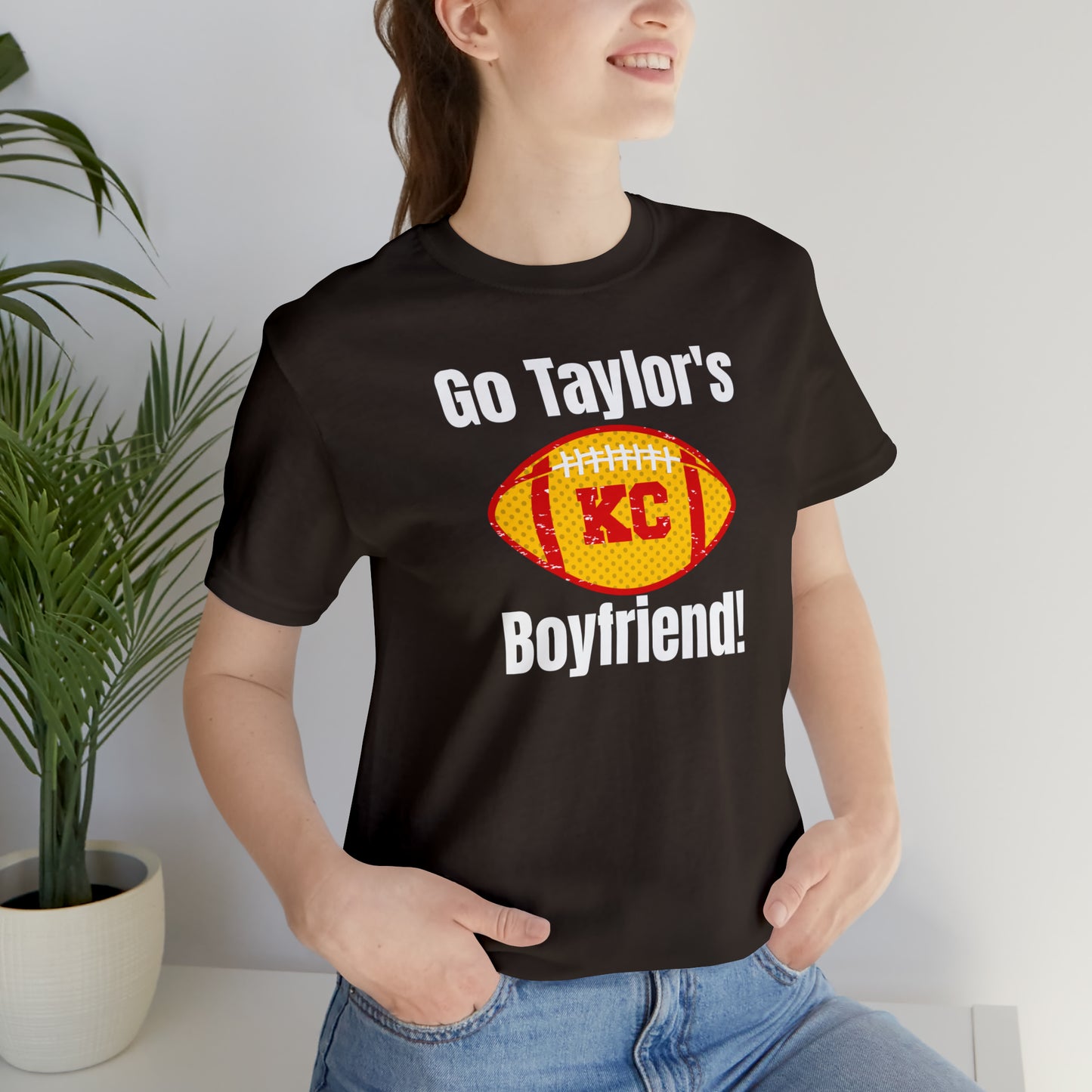 Go Taylor's Boyfriend Swift Kelce Shirt Bella Jersey Short Sleeve Tee (Unisex) - Front and Back Design