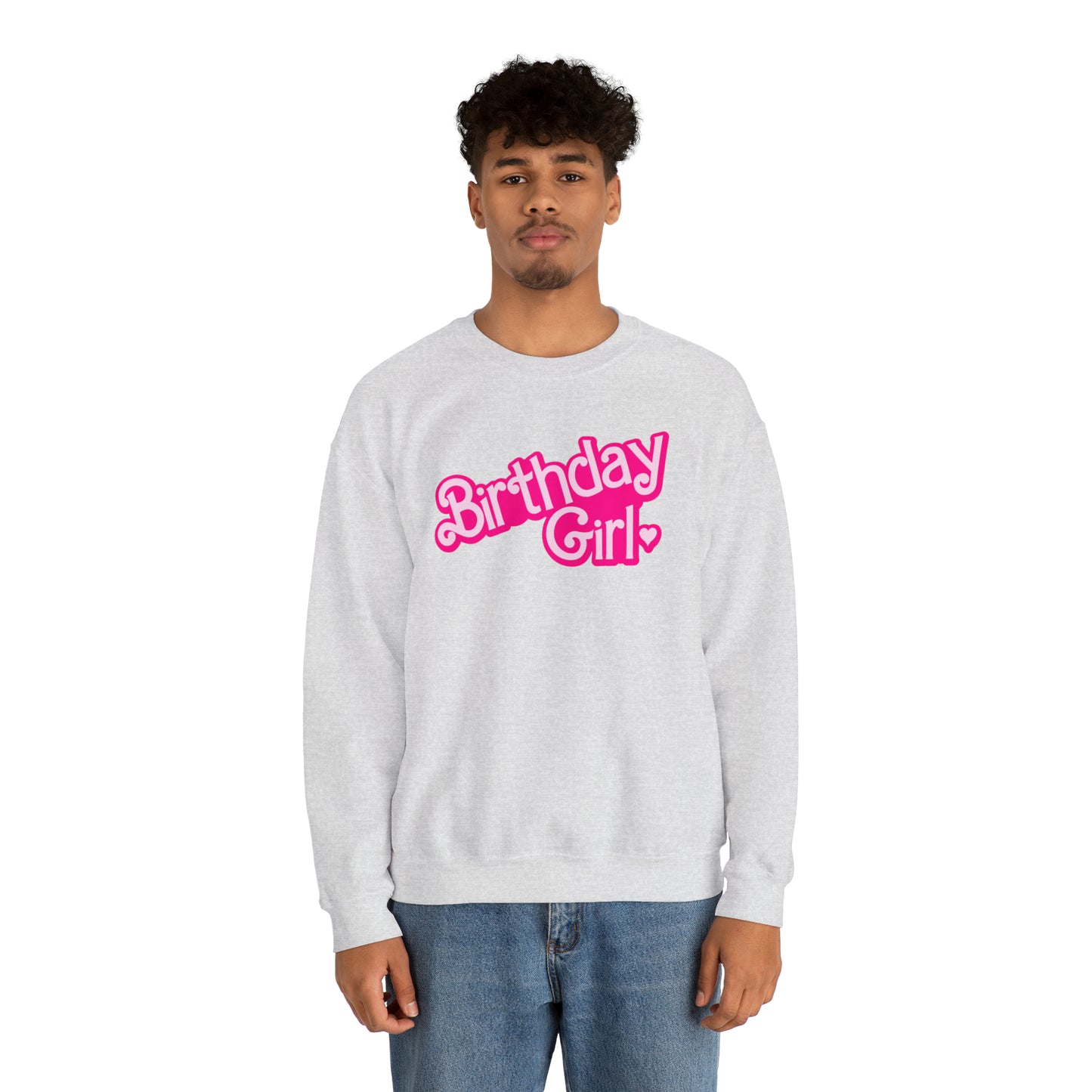Birthday Girl with Hot Pink Barbie Font Heavy Blend™ Crewneck Sweatshirt