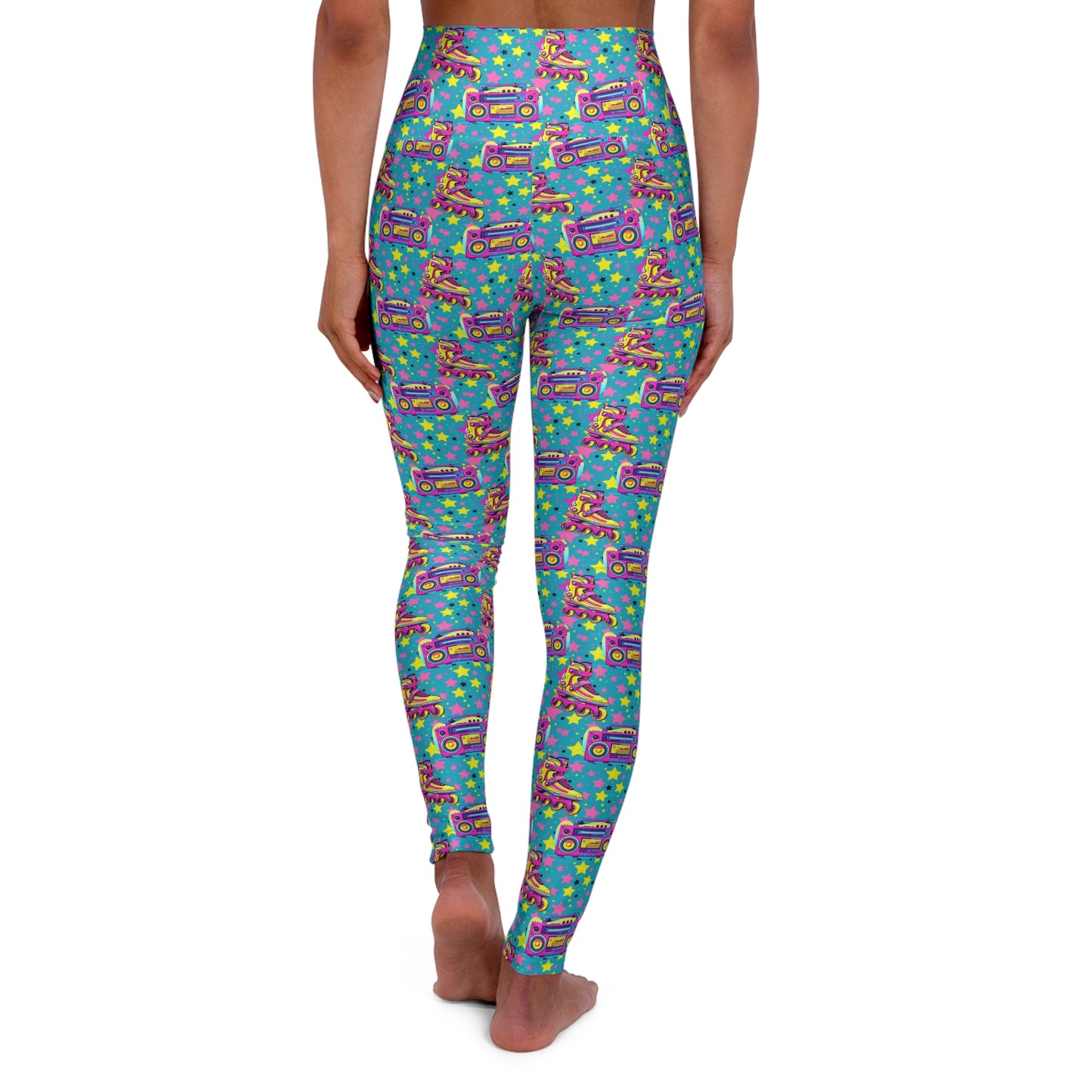 Jam Box Stars Rollerblades 80's 90's Themed High Waisted Yoga Leggings