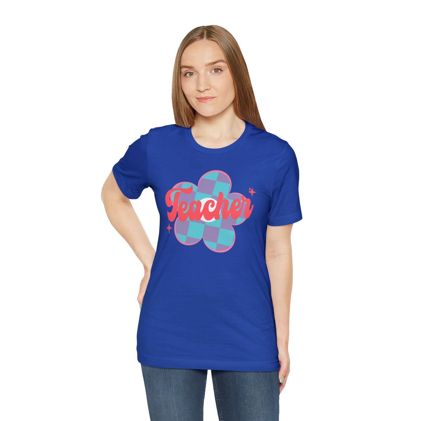 Purple and Blue Plaid Daisey Teacher T-Shirt