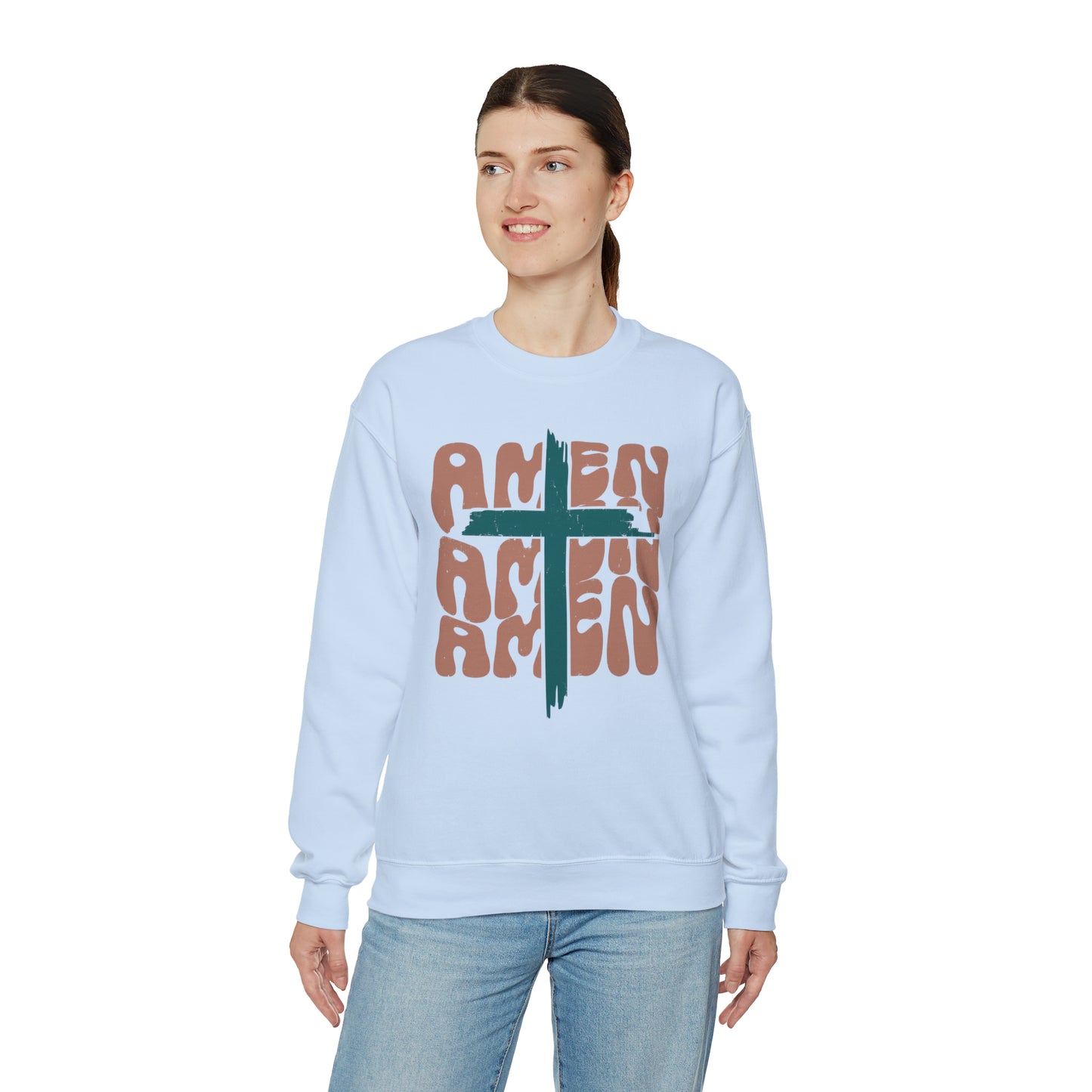 Vintage Amen Amen Amen with Cross Design Boho Color Print Heavy Blend™ Crewneck Sweatshirt