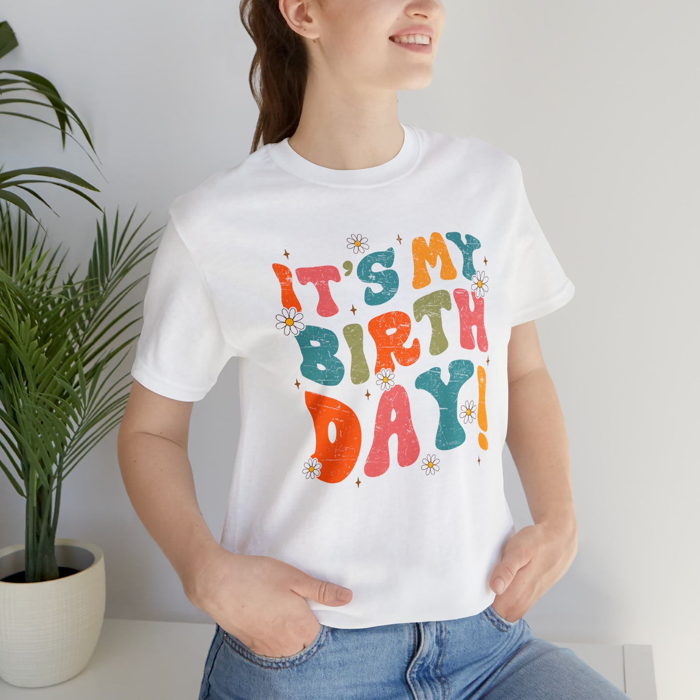 Distressed It's My Birthday Colorful Daisy T-Shirt