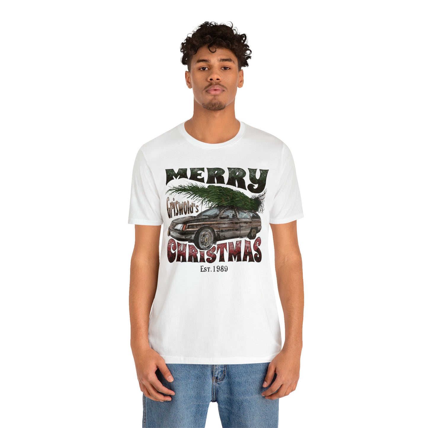 Distressed Griswold's Christmas Tree Station Wagon Holiday Bella Jersey Short Sleeve Tee (Unisex)