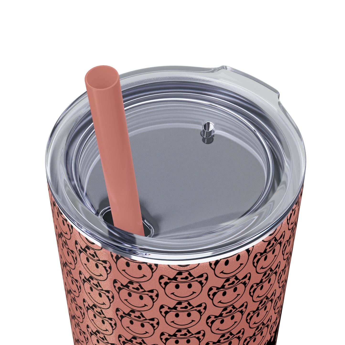 Howdy Howdy Howdy Smiley Face with Cowboy Hat Skinny Tumbler with Straw, 20oz