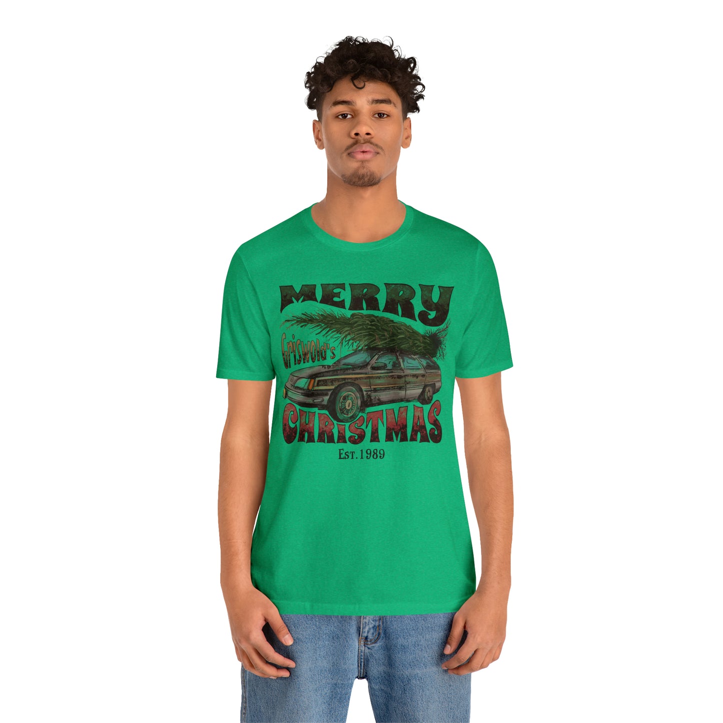 Distressed Griswold's Christmas Tree Station Wagon Holiday Bella Jersey Short Sleeve Tee (Unisex)