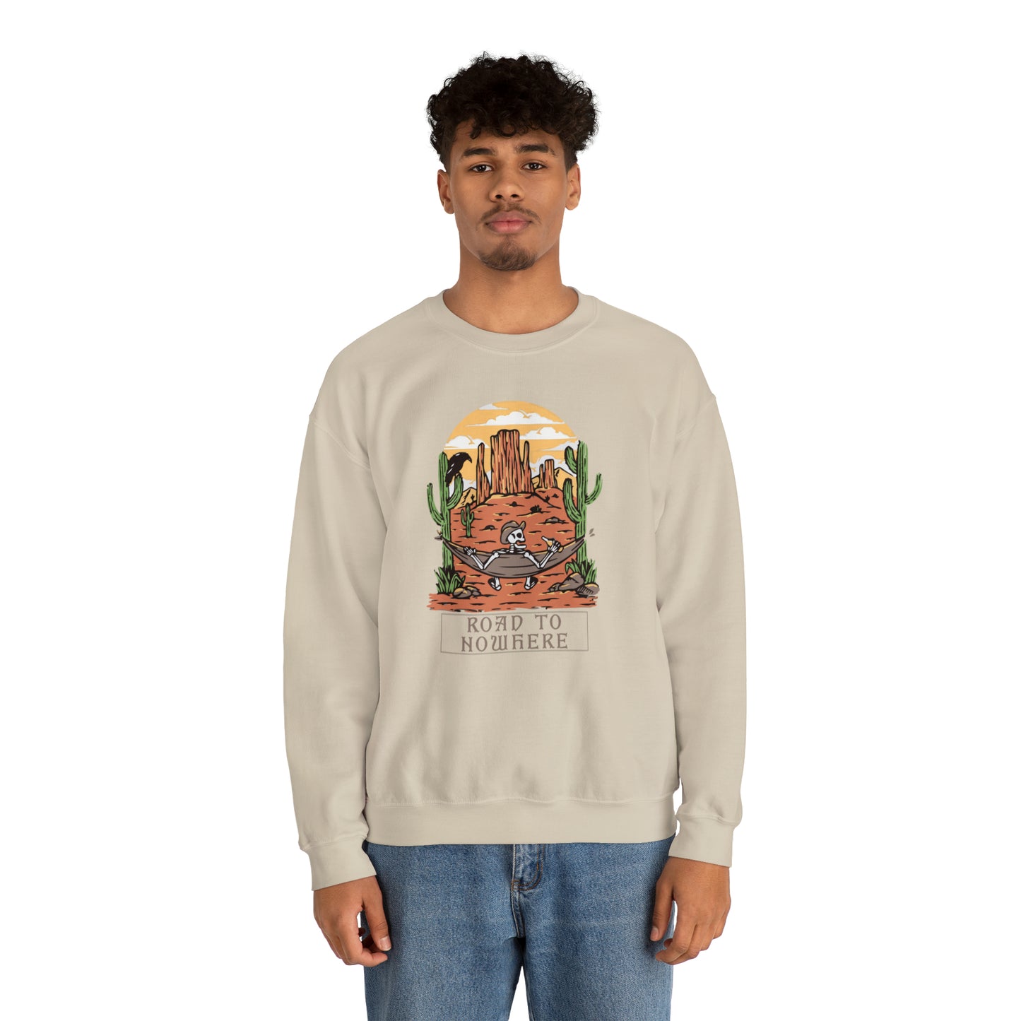 Road to Nowhere Skeleton Fall Halloween Retro Warm Colored Unisex Heavy Blend™ Crewneck Sweatshirt