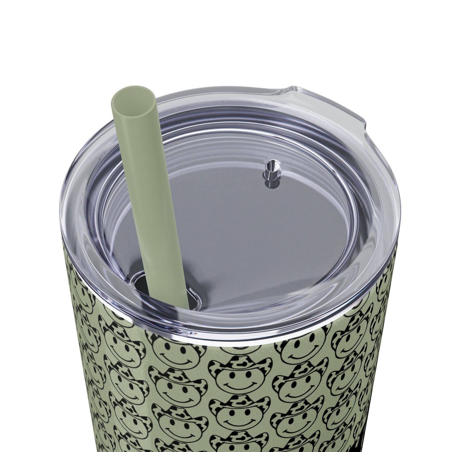 Howdy Howdy Howdy Smiley Face with Cowboy Hat Skinny Tumbler with Straw, 20oz