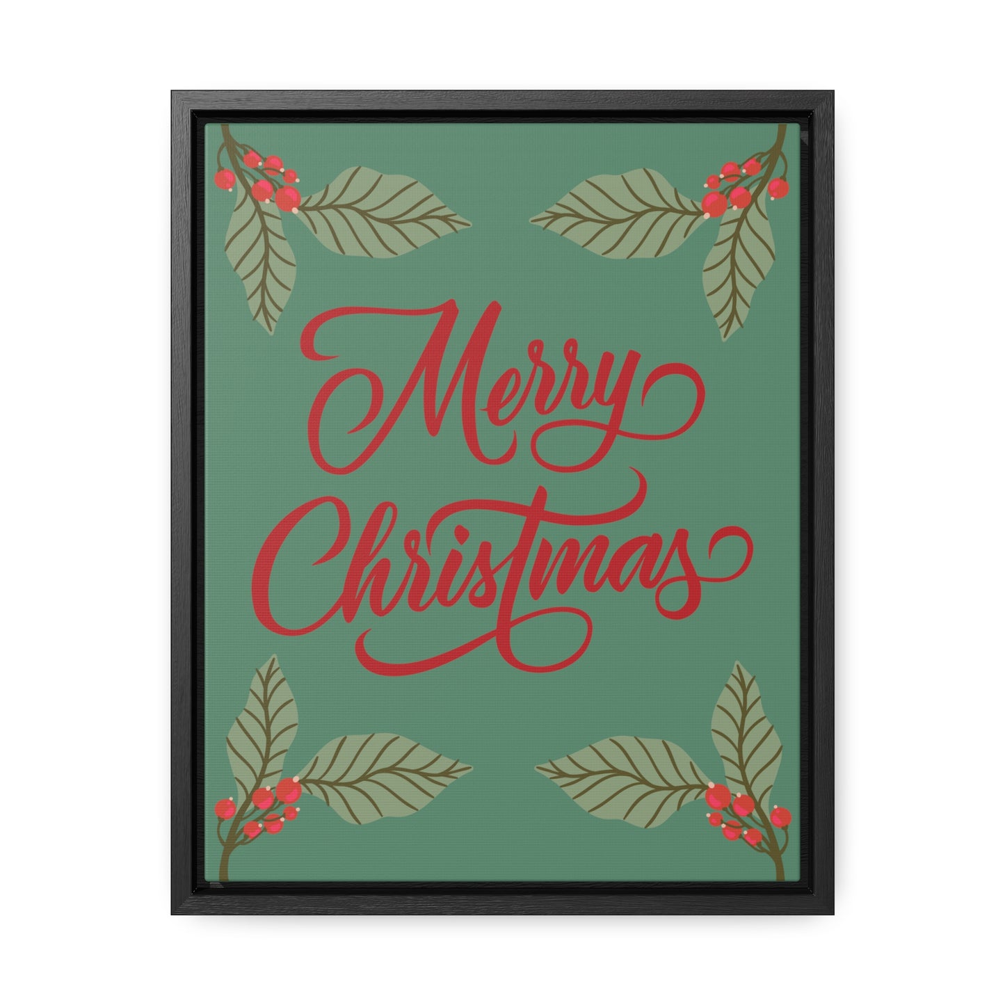 Merry Christmas Holly Berry Christmas Leaf Gallery Canvas Wraps, Vertical Frame