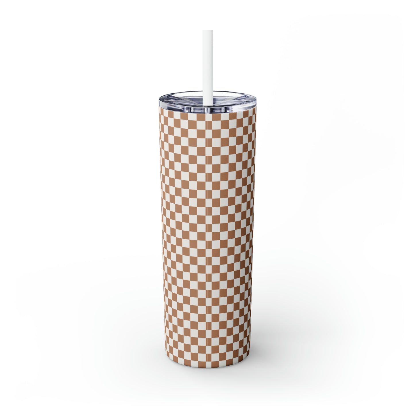 Santa's Hot Chocolate Brown Checkerboard Christmas/ Holiday Skinny Tumbler with Pick your Color Straw, 20oz
