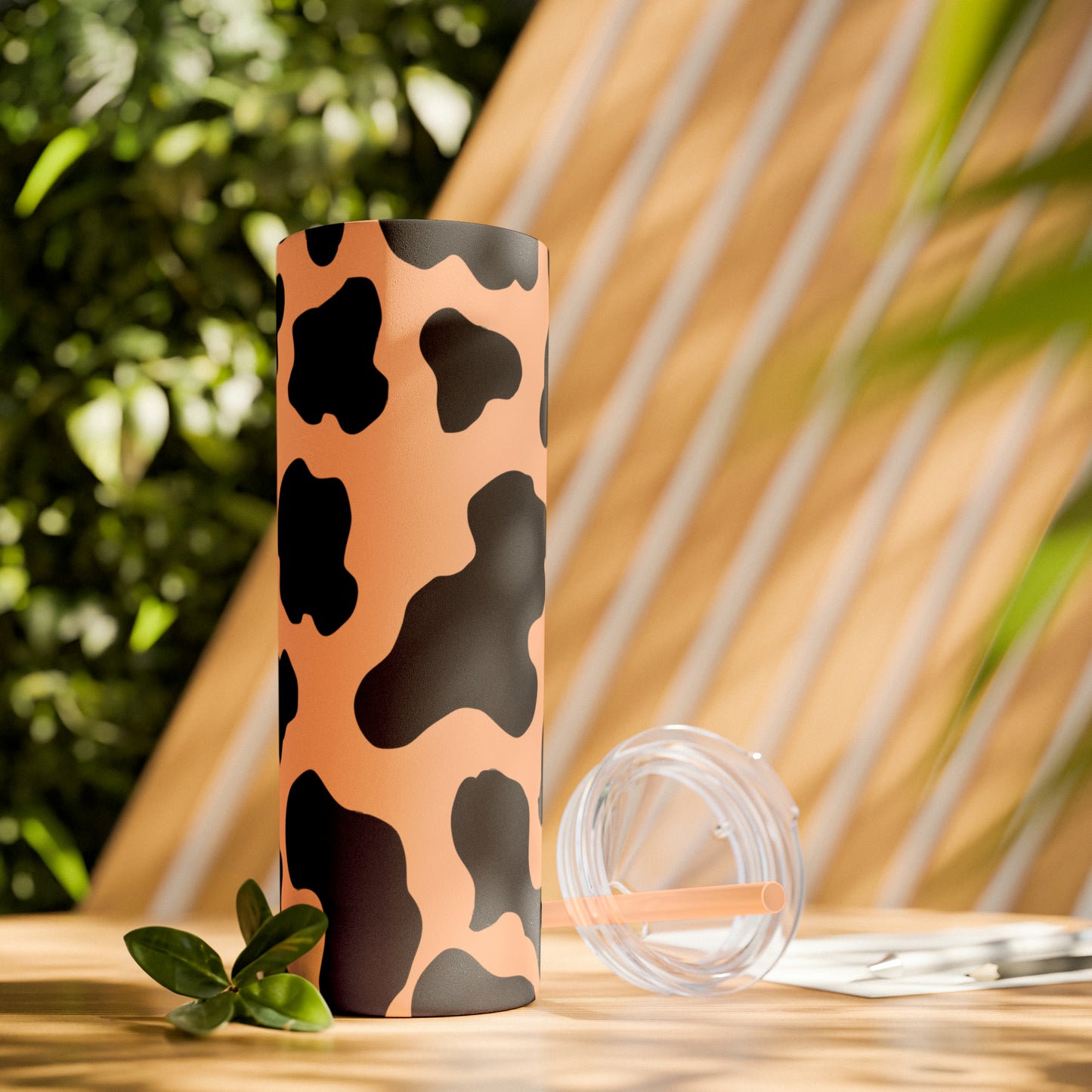 Country Cow Print Skinny Tumbler with Straw, 20oz