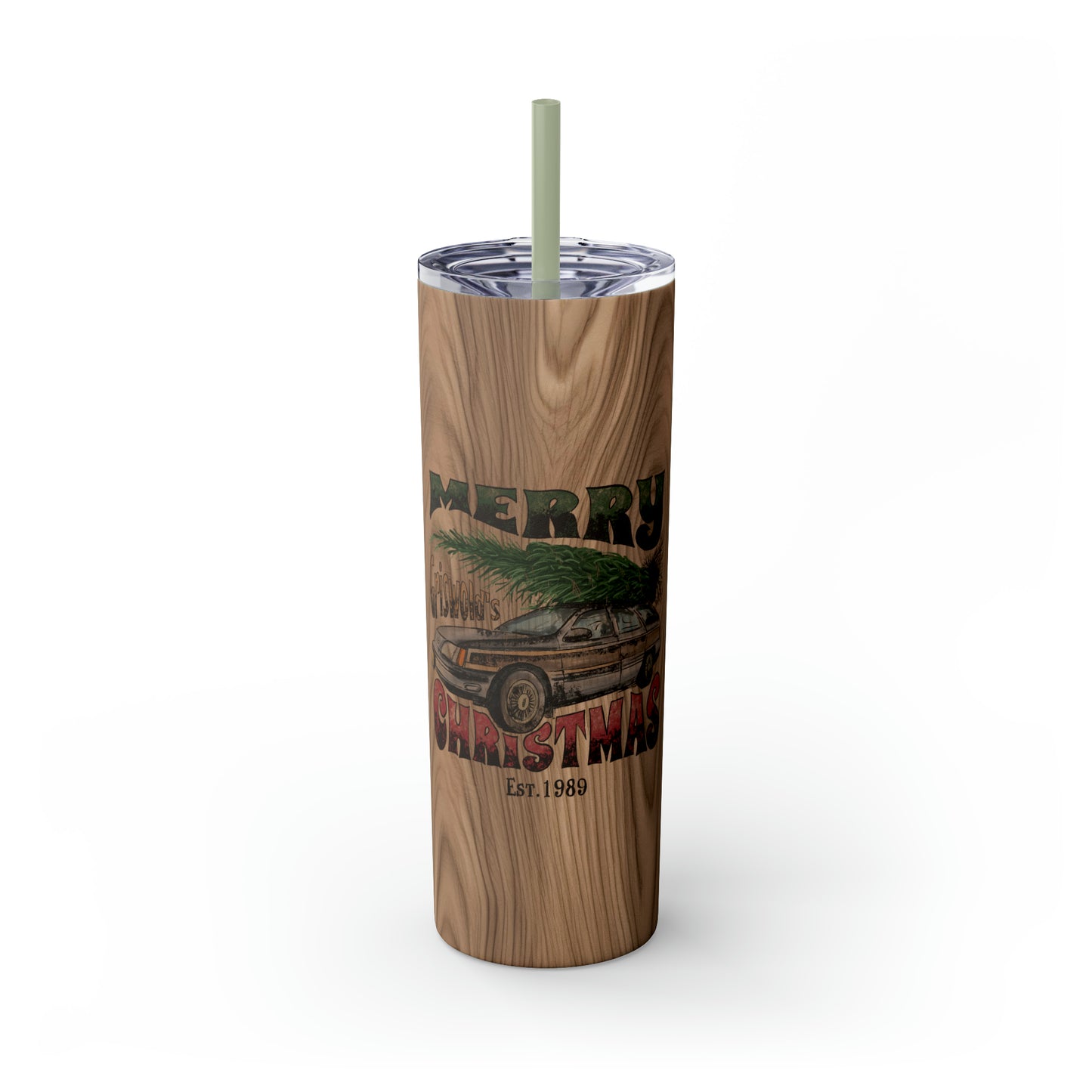 Distressed Merry Griswold's Christmas Tree Station Wagon Skinny Tumbler with Pick your Color Straw, 20oz