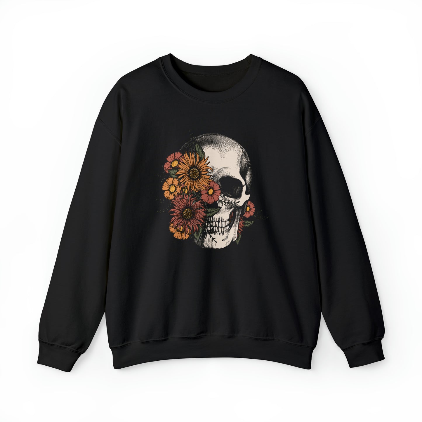 Boho Skeleton Fall Halloween Retro Warm Colored Unisex Heavy Blend™ Crewneck Sweatshirt