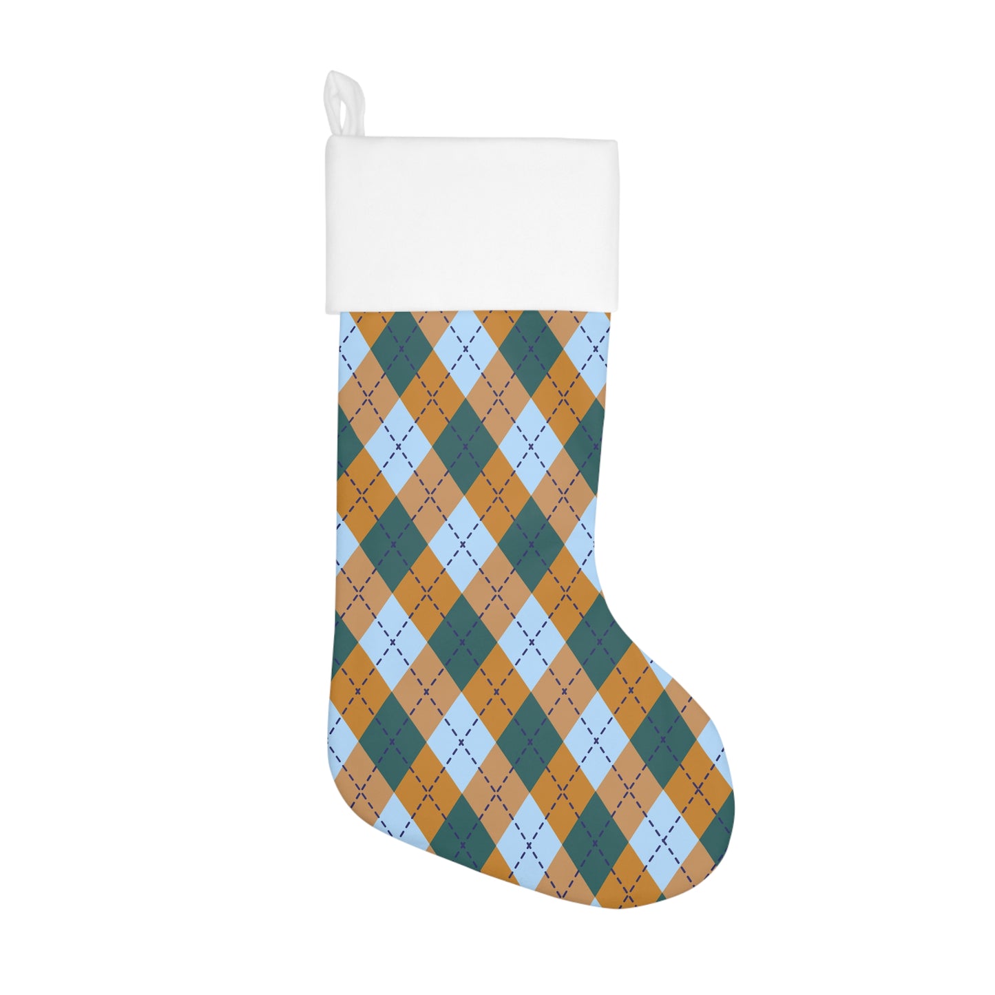 Gold and Blue Argyle Holiday Stocking